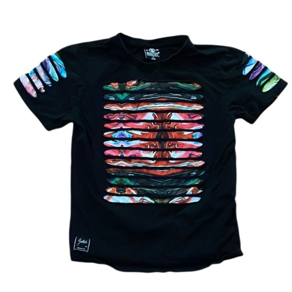 Switch Remarkable Black Ripped Razor Cut Graphic T-Shirt Kids Size Large (14-16)